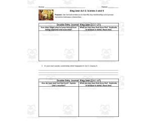 King Lear Act 2, Scenes 3-4 | Double Entry Journals