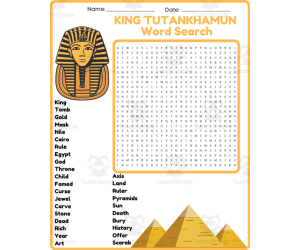 KING TUT - TUTANKHAMUN Word Search Puzzle Worksheet Activity