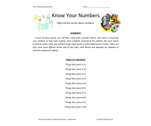Know Your Numbers Reading Comprehension Test Collection