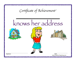Knows Her Address Reward Certificate for Girls