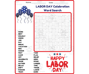 LABOR DAY Word Search Puzzle Worksheet Activity - September Bell Ringe