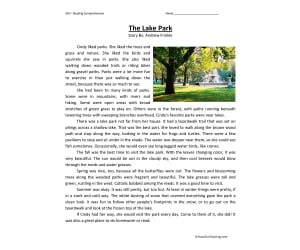 Lake Park Reading Comprehension Worksheet