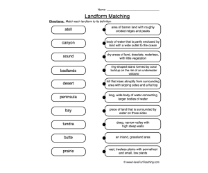 Landform Definitions Worksheet