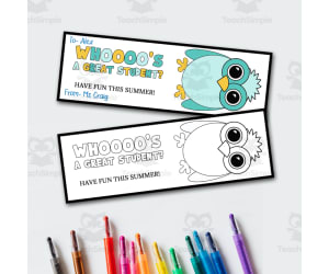 Last Day of School Gift from Teacher, End of Year Owl Bookmarks
