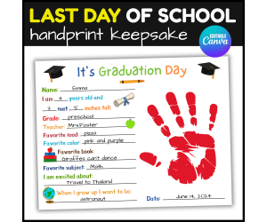 Last Day Of School Handprint Craft Poem Keepsake For Preschool