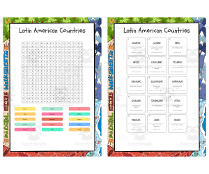 Latin American Countries word search, scramble and crossword puzzle
