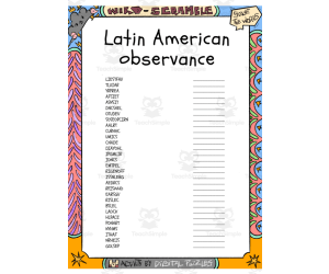 Latin American observance word Scramble puzzle worksheet