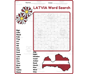 LATVIA Word Search Puzzle Worksheet Activity