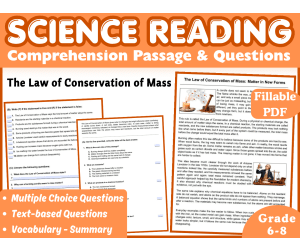 Law of Conservation of Mass Science Reading Comprehension Fillable PDF
