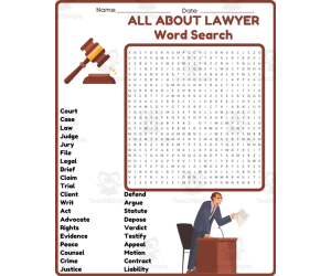 LAWYER'S CASE FILES Word Search Worksheet Activity (7th, 8th, 9th & 10