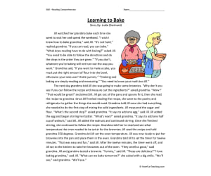 Learning to Bake Reading Comprehension Worksheet
