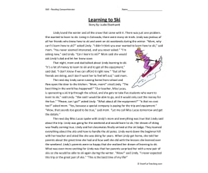 Learning to Ski Reading Comprehension Worksheet