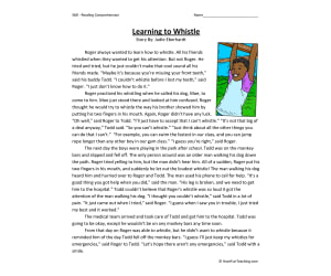 Learning to Whistle Reading Comprehension Worksheet