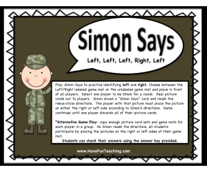 Left and Right Simon Says Opposites Activity