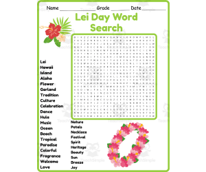 Lei Day Word Search 2nd 3rd 4th 5th Grade Worksheet Activity