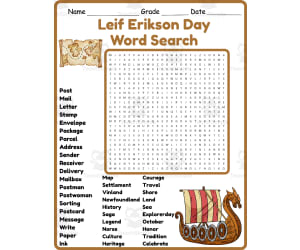 Leif Erikson Day Word Search 2rd 3th 4th 5th Grade worksheet activity