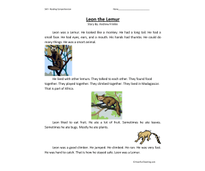 Leon the Lemur Reading Comprehension Worksheet