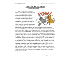 Lester and the Toy Mouse Reading Comprehension Worksheet