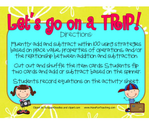 Let's Go on a Trip Addition Subtraction Within 100 Activity