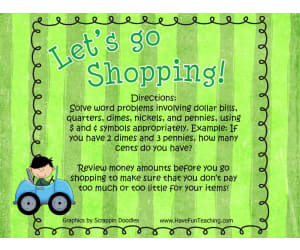 Let's Go Shopping Money Word Problems Activity