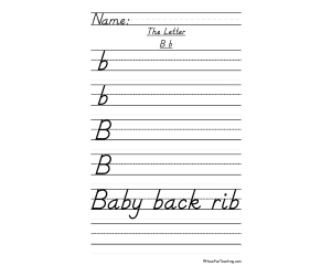 Letter B D'Nealian Script Handwriting Practice Worksheet