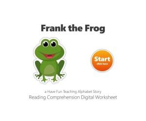 Letter F Frank the Frog Reading Comprehension Digital Worksheet