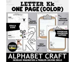 Letter K Paper Crafts & Writing Activities - King and Koala