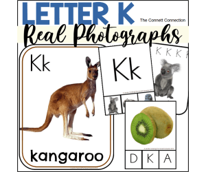 Letter K Phonics and Writing Centers with Real Photographs