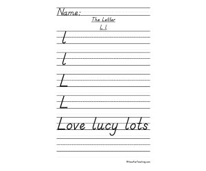 Letter L D'Nealian Style Handwriting Practice Worksheet