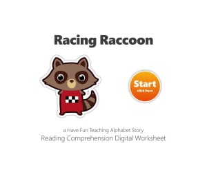 Letter R Racing Raccoon Reading Comprehension Digital Worksheet
