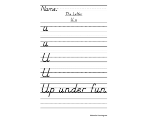 Letter U D'Nealian Style Handwriting Practice Worksheet
