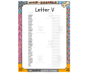 Letter V word Scramble puzzle worksheet