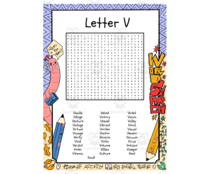 Letter V word search puzzle worksheet activity
