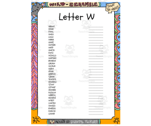 Letter W word Scramble puzzle worksheet