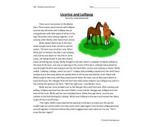 Licorice and Lollipop Reading Comprehension Worksheet