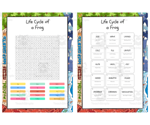 Life Cycle of a Frog word search, scramble and crossword puzzles