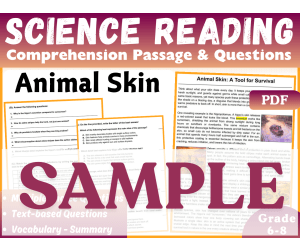 Life Science Reading Comprehension Passage: Animal Skin. SAMPLE