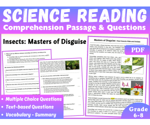 Life Science Reading Comprehension Passage: Insects' Disguises (PDF)