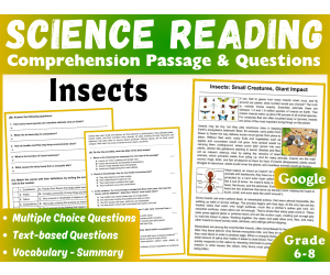 Life Science Reading Comprehension Passage: Insects (Docs)