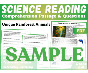 Life Science Reading Comprehension Passage: Rainforest Animals. SAMPLE