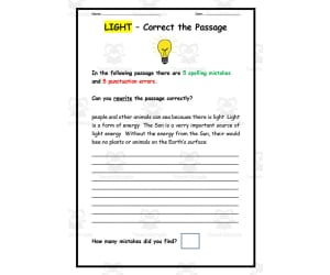 "Light" Correct the Passage Worksheet