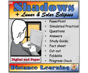 Light - Shadows and Solar and Lunar Eclipses Fully Resourced Lesson for Distance Learning and Homeschool for Middle School