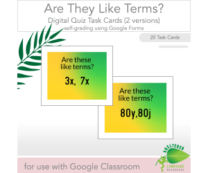 Like Terms - Digital Task Cards for Google Classroom