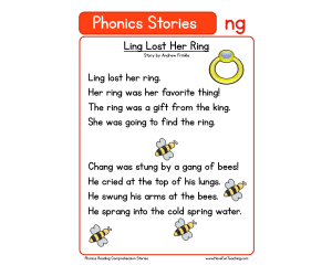 Ling Lost Her Ring NG Phonics Stories Reading Comprehension Worksheet