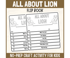 Lion Flipbook craft African Animal Science Study writing activities