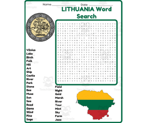 LITHUANIA Word Search Puzzle Worksheet Activity