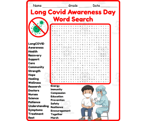 Long Covid Awareness Day Word Search 2nd 3rd 4th 5th Grade Worksheet