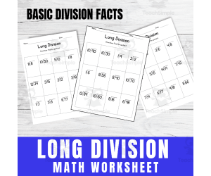 Long Division Worksheet With Basic Division Facts!!