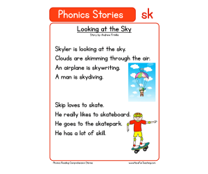 Looking at the Sky SK Phonics Stories Reading Comprehension Worksheet