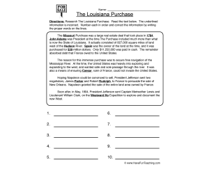 Louisiana Purchase Worksheet